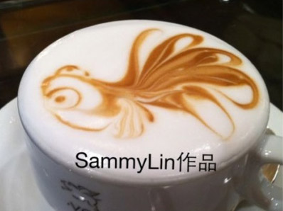 SammyLin圈围法咖啡拉花艺术:金鱼