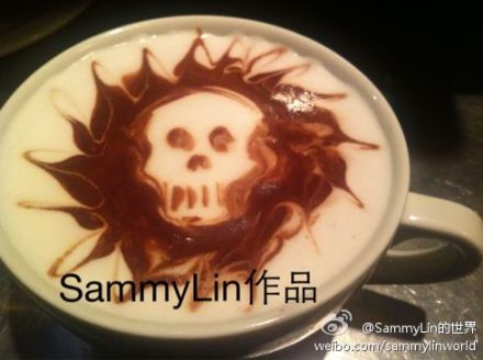 SammyLin咖啡拉花作品:骷髅热巧