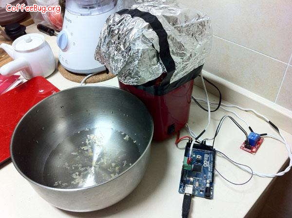 爆米花机改造成的咖啡豆烘焙系统 还是全自动的